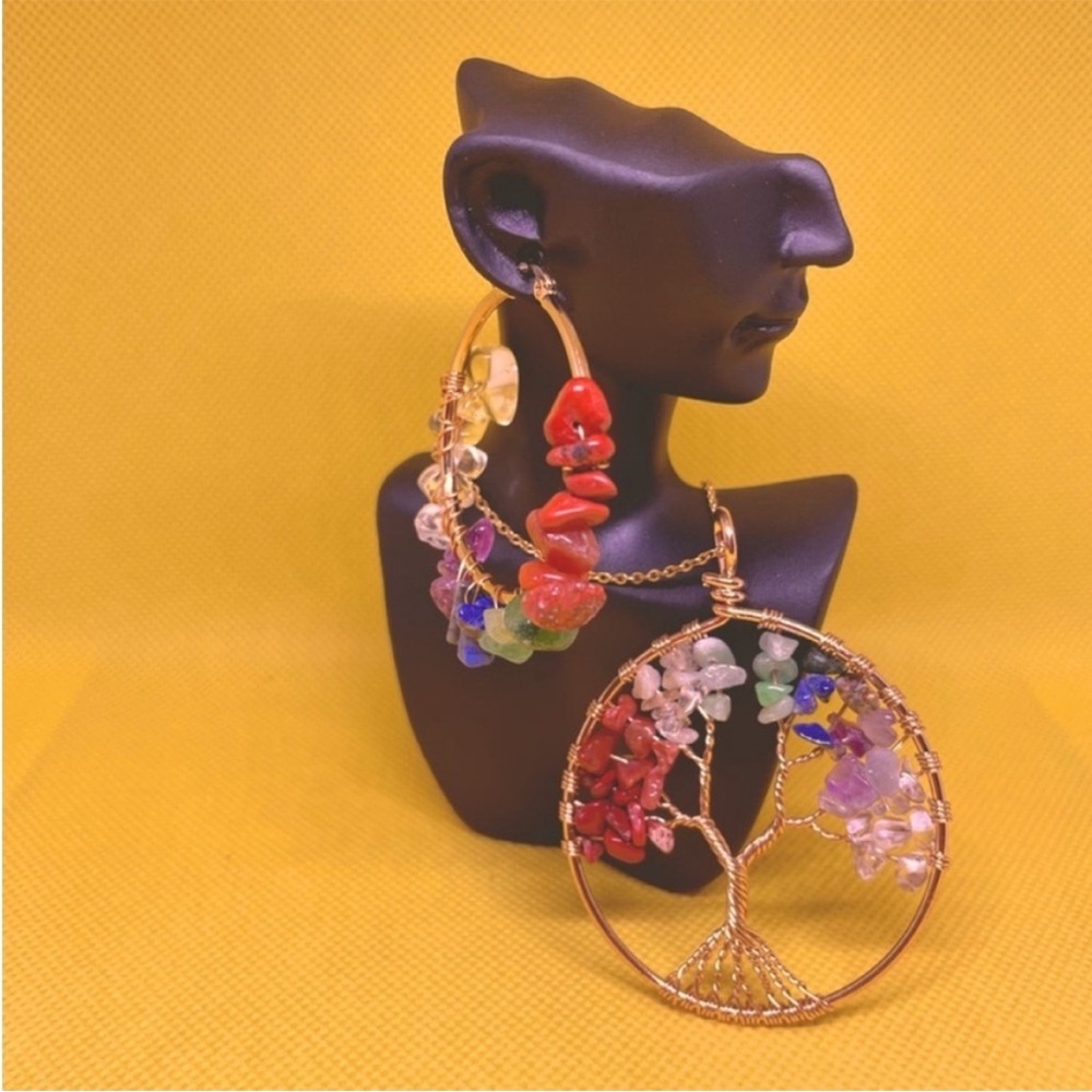💫Colorful Gemstone Tree of Life Earrings/ Necklace Set💫